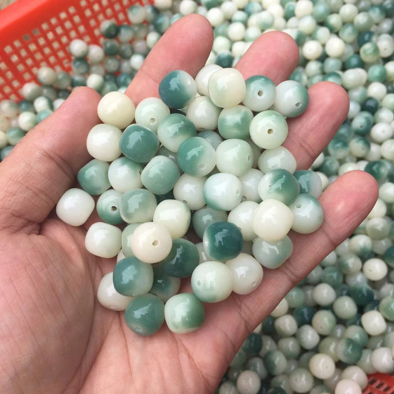 Бусины-ведра с плавающими цветами 8х9мм