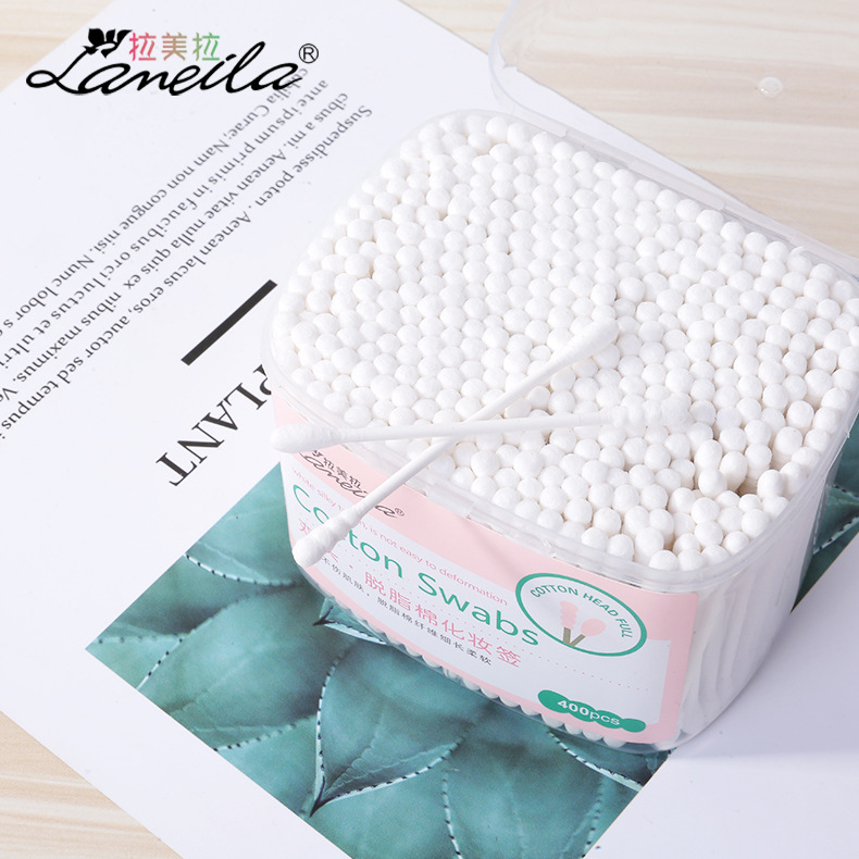 La Meela doble punta de algodón 400 pedazos de papel espiral de punta redonda de papel de algodón de maquillaje B0141