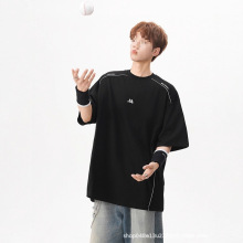 2025年夏季新款设计感反光条美式宽松短袖T恤男女半袖休闲上衣潮