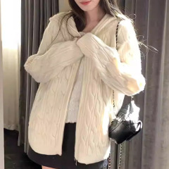 北海道 连帽设计感针织开衫女春秋高级感宽松拉链毛衣外套