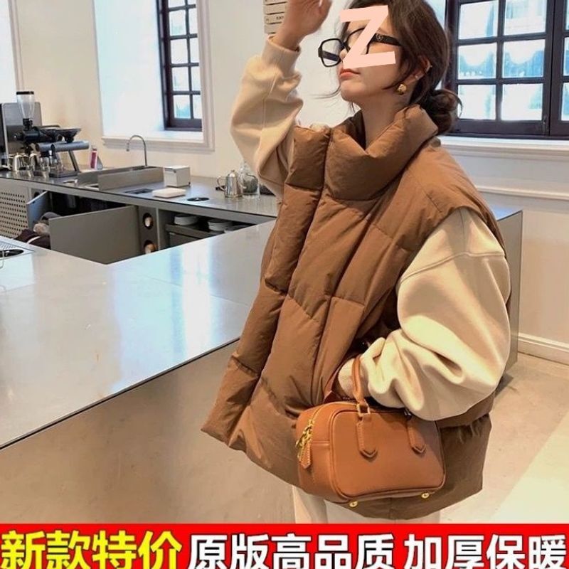 Thickened white duck down vest for women, 2026 autumn and winter new short style, stand-up collar, Korean style puffer vest, loose fit