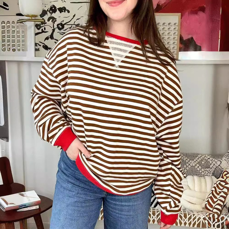 Autumn and Winter 2024 Amazon TIKTOK Independent Station European and American Cross-border Women's Loose Casual Striped Sweat Women Autumn and Winter 2024 Amazon TIKTOK Independent Station European and American Cross-border Women's Loose Casual Striped Sweat Women