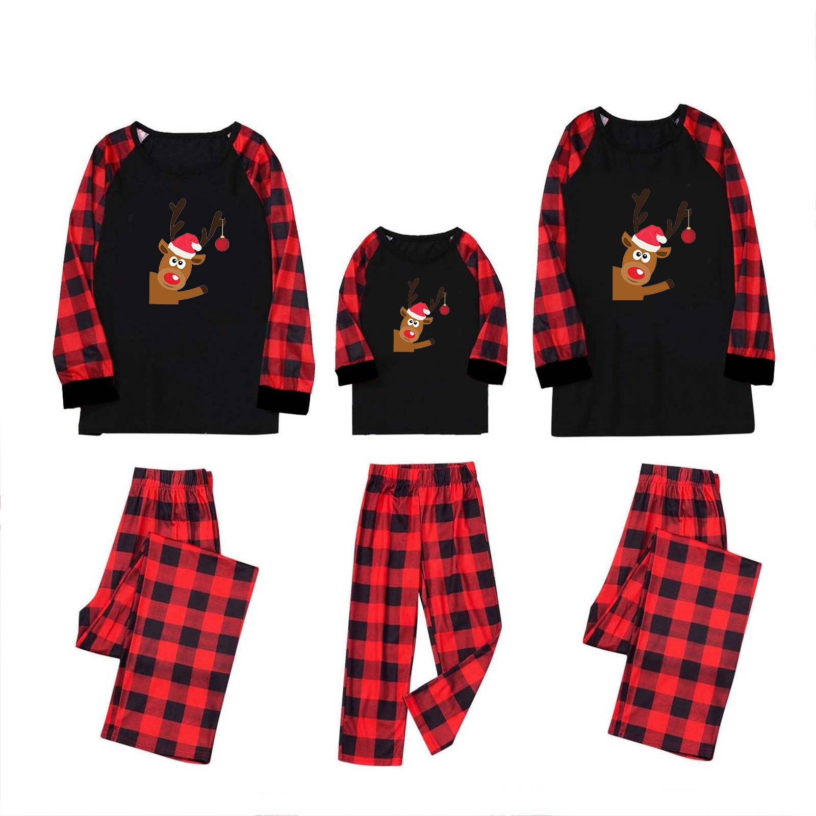 Amazon popular europeo y americano de Navidad de manga larga pijamas desgaste del hogar impreso traje Plaid pantalones padre-niño desgaste hogar