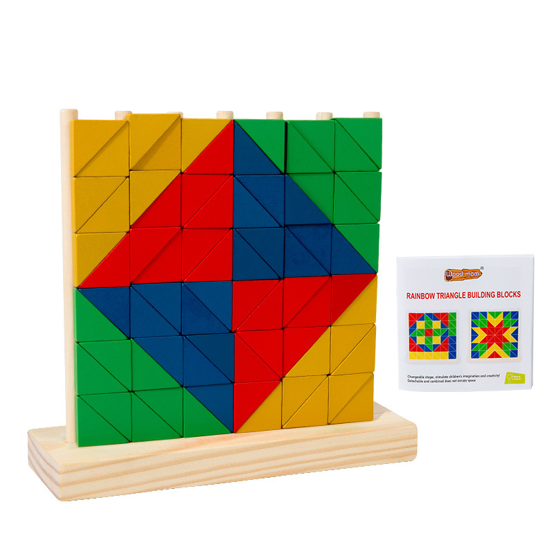 Niños pequeños de madera triángulo redondo anillo arcoíris bloques divertidos conjuntos de puzzles superpuestos juguetes de educación temprana