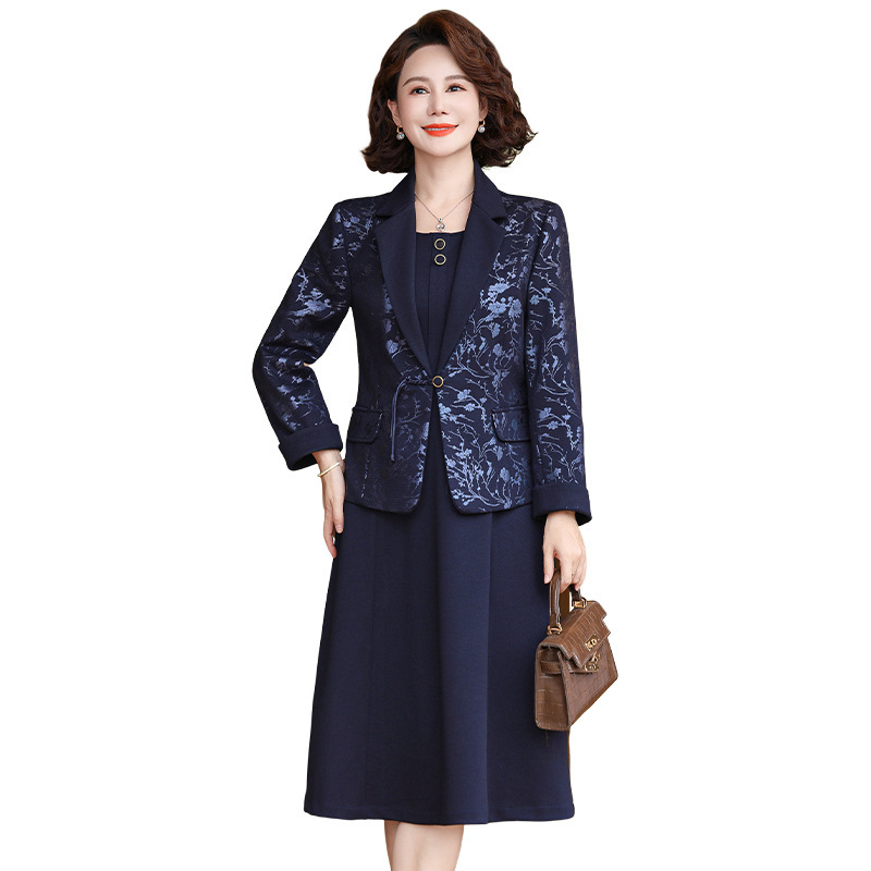 妈妈西装外套2025新款洋气50多岁中年女春秋冬装两件套装连衣裙子|undefined