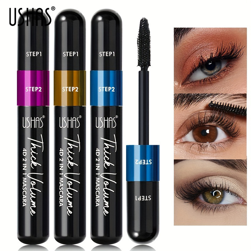 El rímel de punto explosivo transfronterizo de USHAS es largo, rizado, peinado, color natural, impermeable, sin manchas, de larga duración