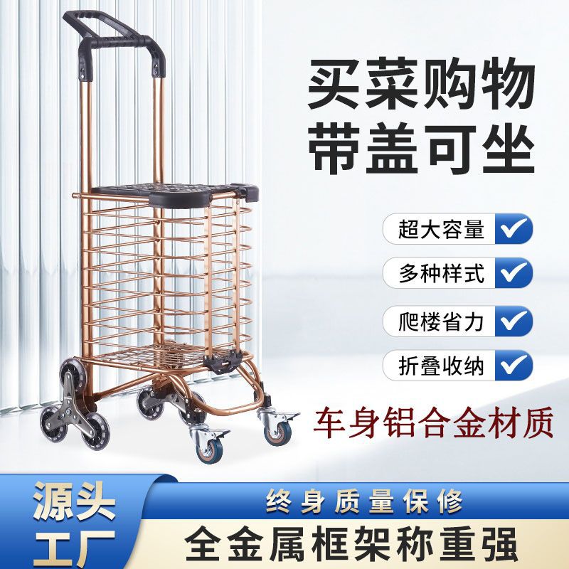 Foldable Portable Shopping Cart for Elderly and Young People, Suitable for Climbing Stairs and Carrying Groceries