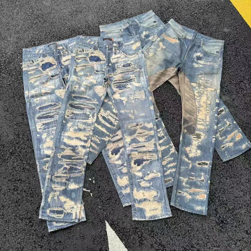 in stock Niuwang UC85 Digital Printing Washed Old Straight Tube Wide Leg Loose Micro La Jeans gvc Cross Border