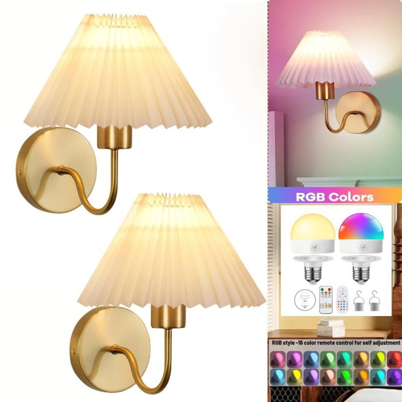 Cross-Border Retro Wireless Battery-Powered Wall Lamp with Three-Color Rgb Remote Control for Bedroom Bedside Lamp and Living Room Background Wall Light Cross-Border Retro Wireless Battery-Powered Wall Lamp with Three-Color Rgb Remote Control for Bedroom Bedside Lamp and Living Room Background Wall Light