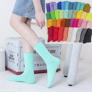 Socks women's spring and autumn trend Joker solid color cotton socks piled socks medium stockings sweat-absorbent sports fashionable socks wholesale