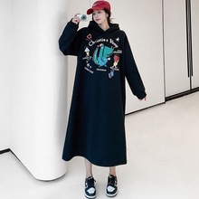 黑色休闲卫衣裙女简约春秋新款韩版休闲气质高级感开叉宽松连衣裙