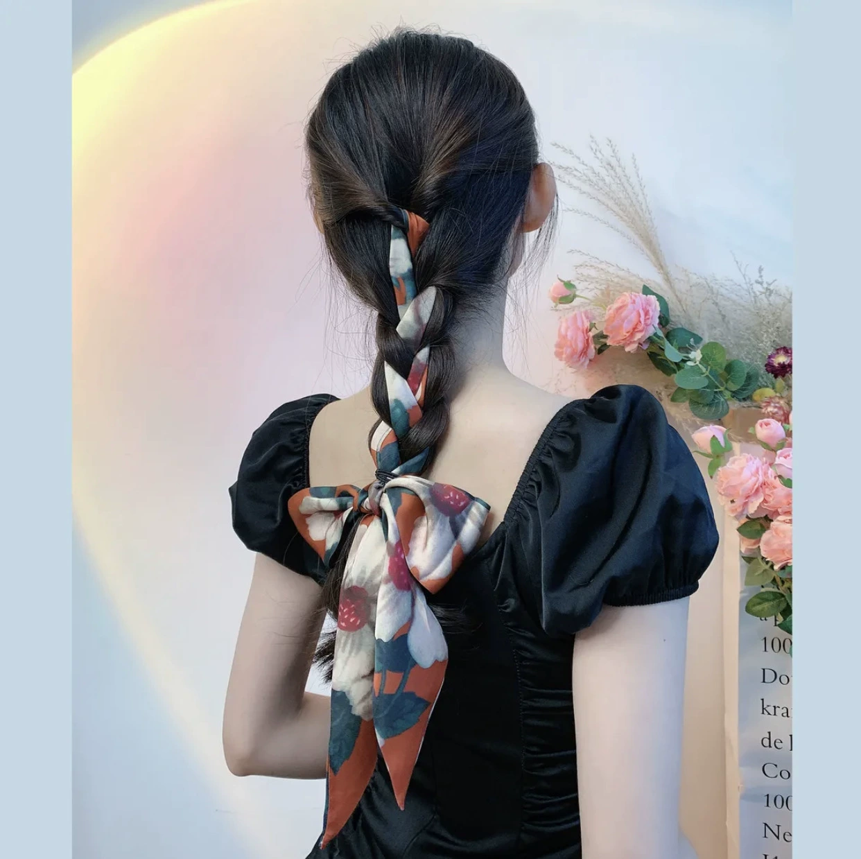 Retro Hair Scarf Ribbon Bow, French-Style Headband Neckerchief, Universal Autumn, 9 Colors