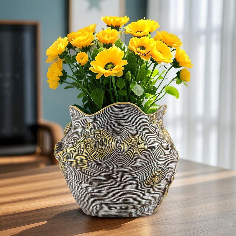 Overseas for creative golden sunflower resin flowerpot courtyard garden home desktop planting potted plant ornaments