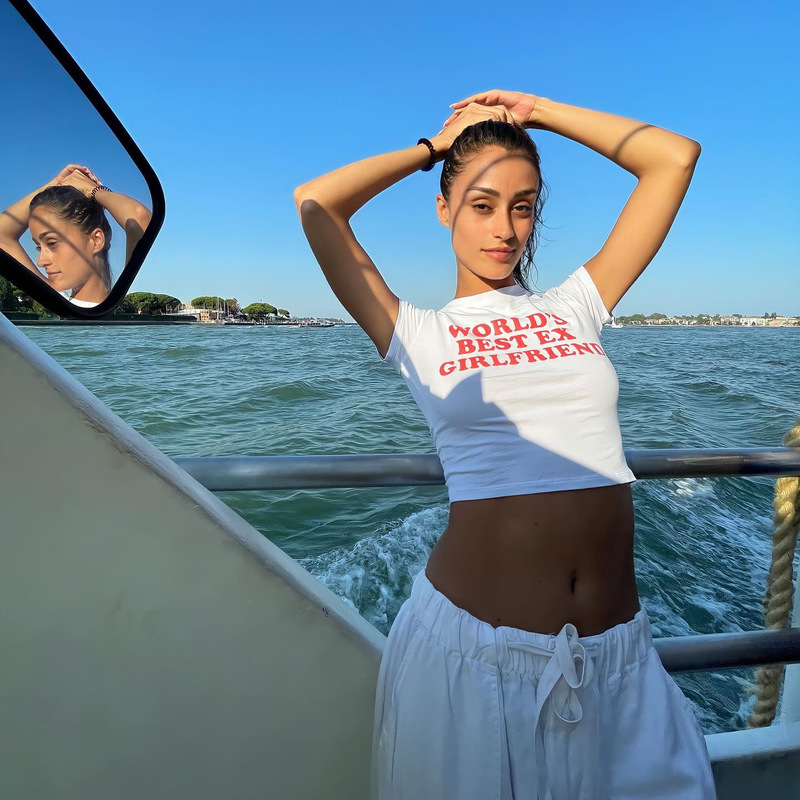 World's Best Ex Girlfriend European and American Style Street Fashion Short Slim Short-Sleeved T-Shirt Top World's Best Ex Girlfriend European and American Style Street Fashion Short Slim Short-Sleeved T-Shirt Top