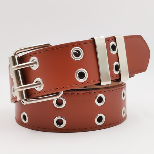 Factory Wholesale Double Exhaust Hole Girls Waist Belt European and American Popular Punk Style Jeans Belt Chain Decoration PU Belt 