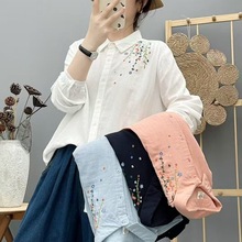 1128 森系甜美刺绣双层棉纱长袖衬衫 女2025秋装新款宽松显瘦上衣