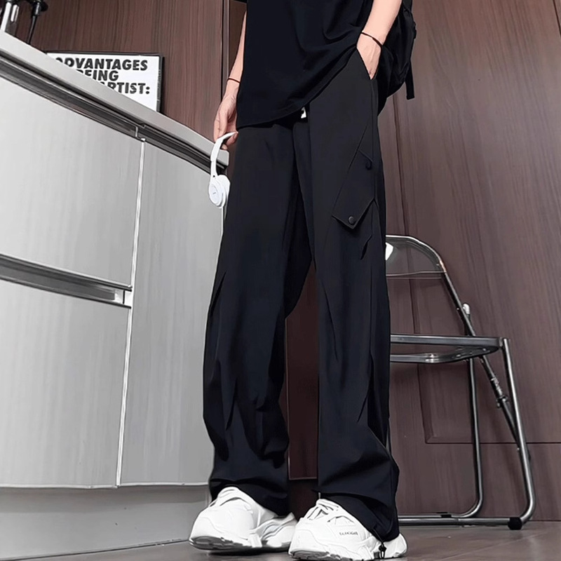 Black Ice Silk Cargo Pants for Men, Summer Thin Pleated Quick-Dry Paratrooper Pants, Stylish High-End Drape Casual Pants Black Ice Silk Cargo Pants for Men, Summer Thin Pleated Quick-Dry Paratrooper Pants, Stylish High-End Drape Casual Pants