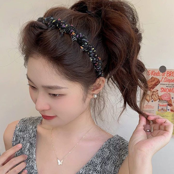 Colorido lana ondulado banda de cabello para mujeres 2024 nuevo tipo con dientes antideslizante de alta sensación de banda de cabeza craneal alta clip para el cabello roto