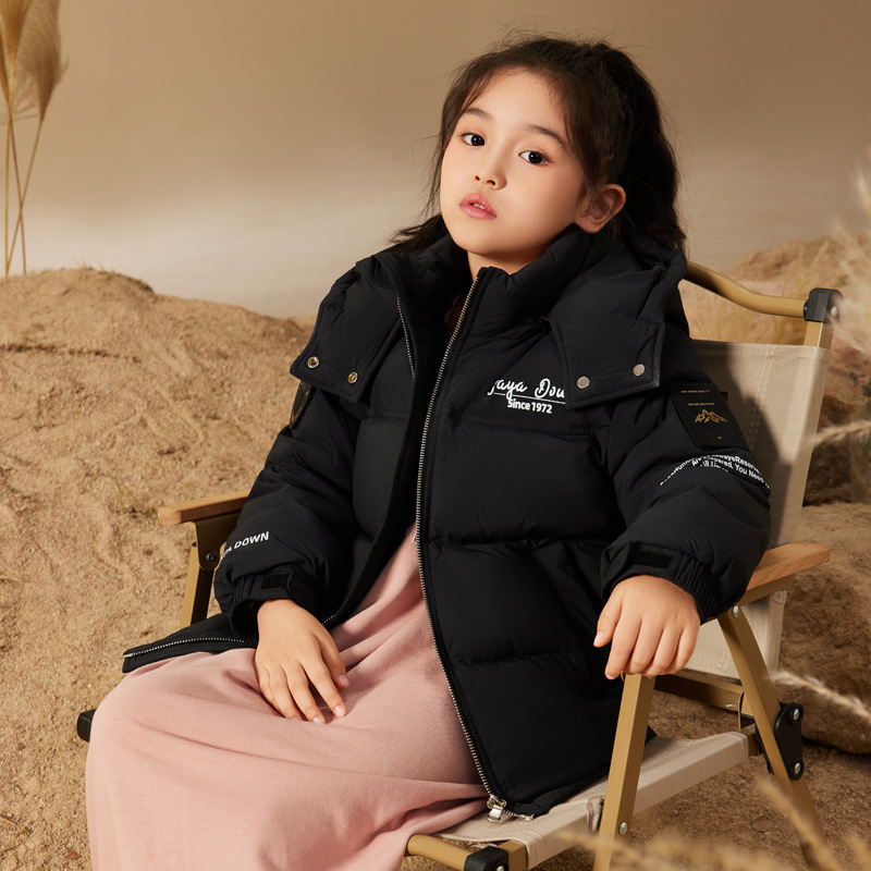 Premium-Daunenjacke für Kinder, Wintermantel mit 90 % weißen Entendaunen, abnehmbarer Kapuze, mittellanger, verdickter Puffermantel für Jungen und Mädchen_voghion.com