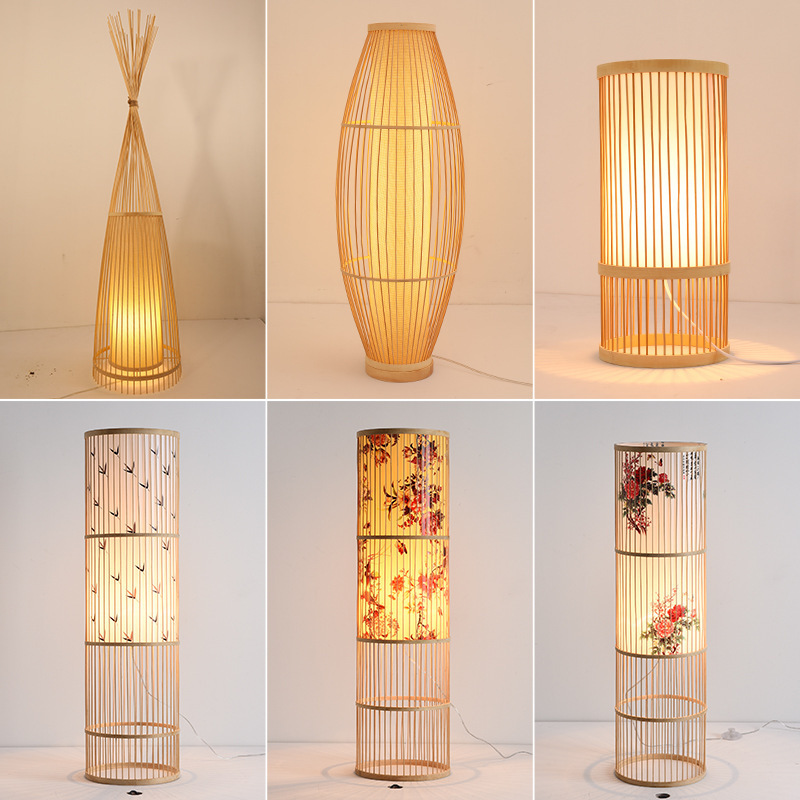 Bamboo Floor Lamp Japanese-Style Minimalist Tatami Tea Room Study Room Ear Cleaning Beauty Salon Living Room Bedroom Lamp Standing Table Lamp
