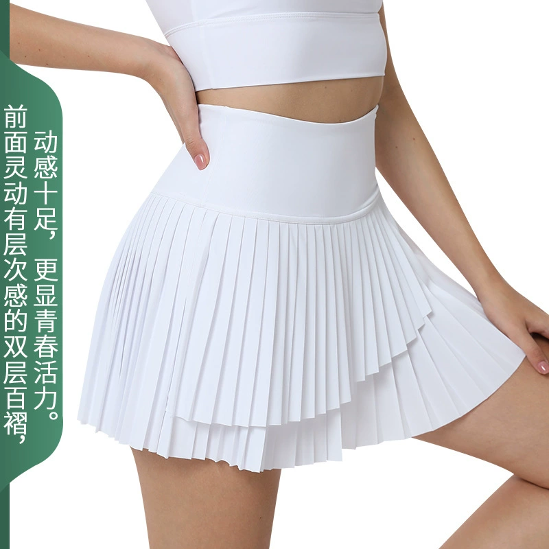 Передняя двухслойная бег фитнес плиссированная юбка йога на открытом воздухе гольф бадминтон теннисная юбка быстрая сухая короткая спортивная юбка для женщин