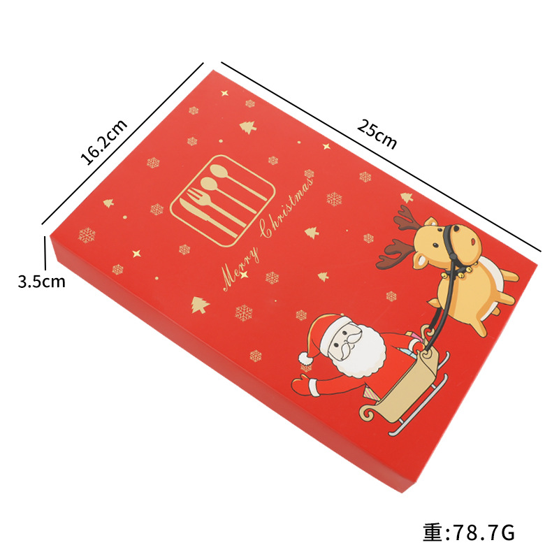 Amazon transfronterizo caja de regalo de Navidad cuchillo de acero inoxidable, tenedor y cuchara cuchillo de carne de cuatro piezas y tenedor cuchara de comida principal puede ser logotipo personalizado