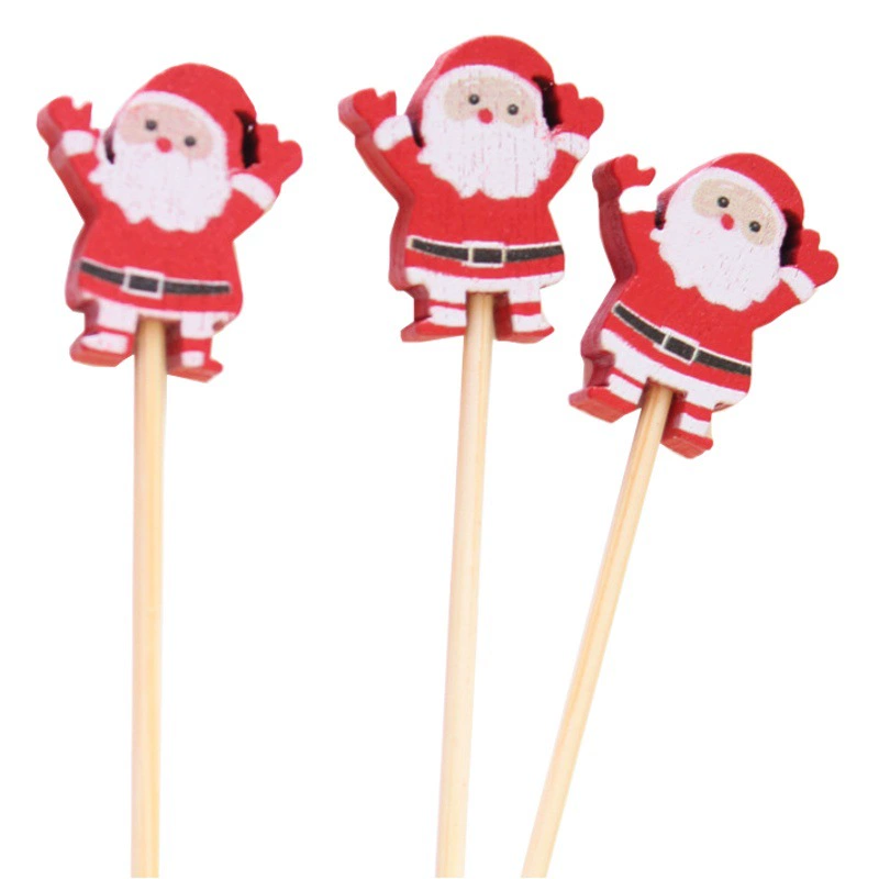 Рождественская фруктовая палочка 100 шт./Упак. Одноразовая бамбуковая палочка Санта-Клаус вилка для фруктов сосна Лось фруктовая палочка
