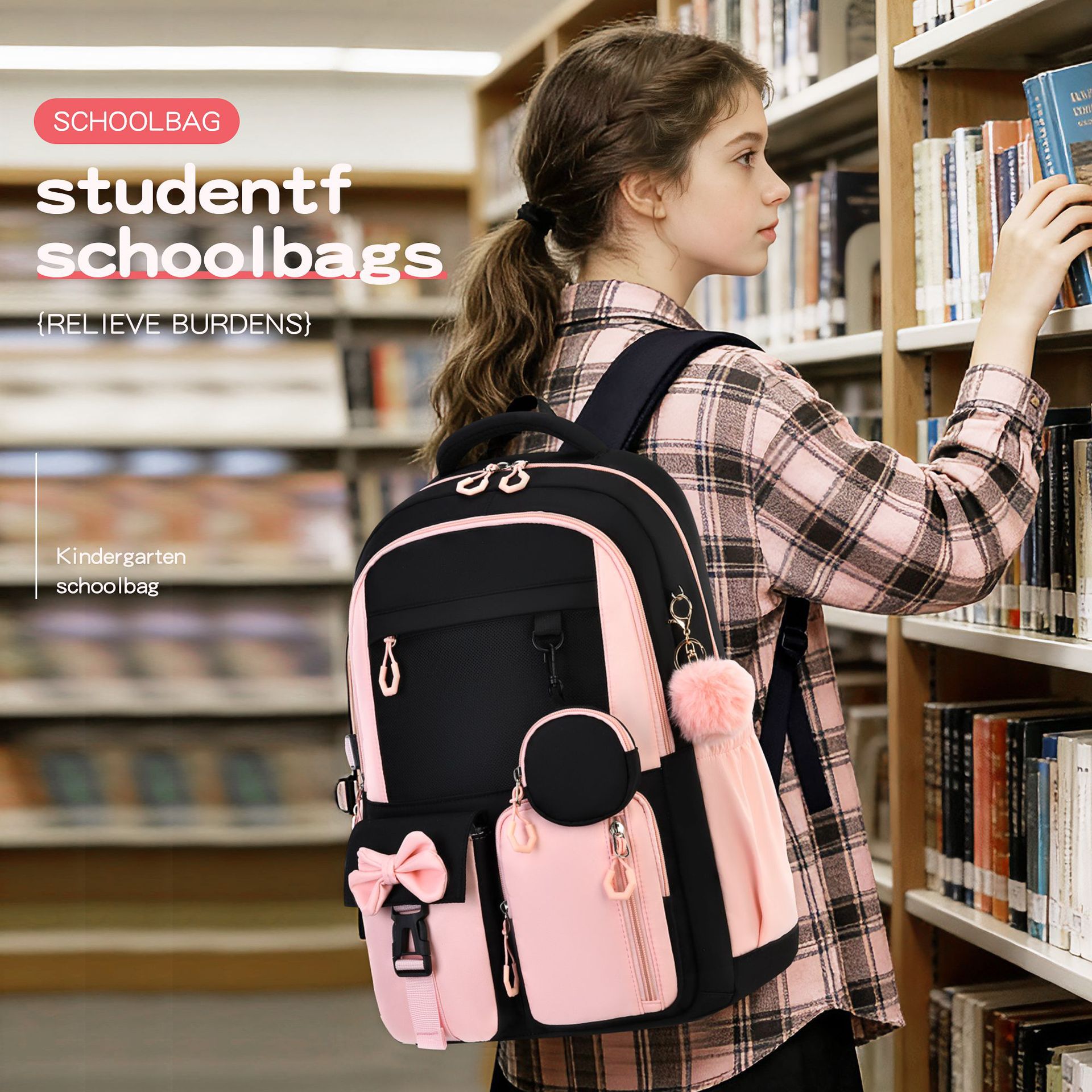 Grenzüberschreitender neuer Schulrucksack für Anfänger mit hohem Designwert, einfacher zweiseitriger Rucksack, Fabrik-Dreiteiler-Set mit Rucksack, Essenstasche und Federtasche