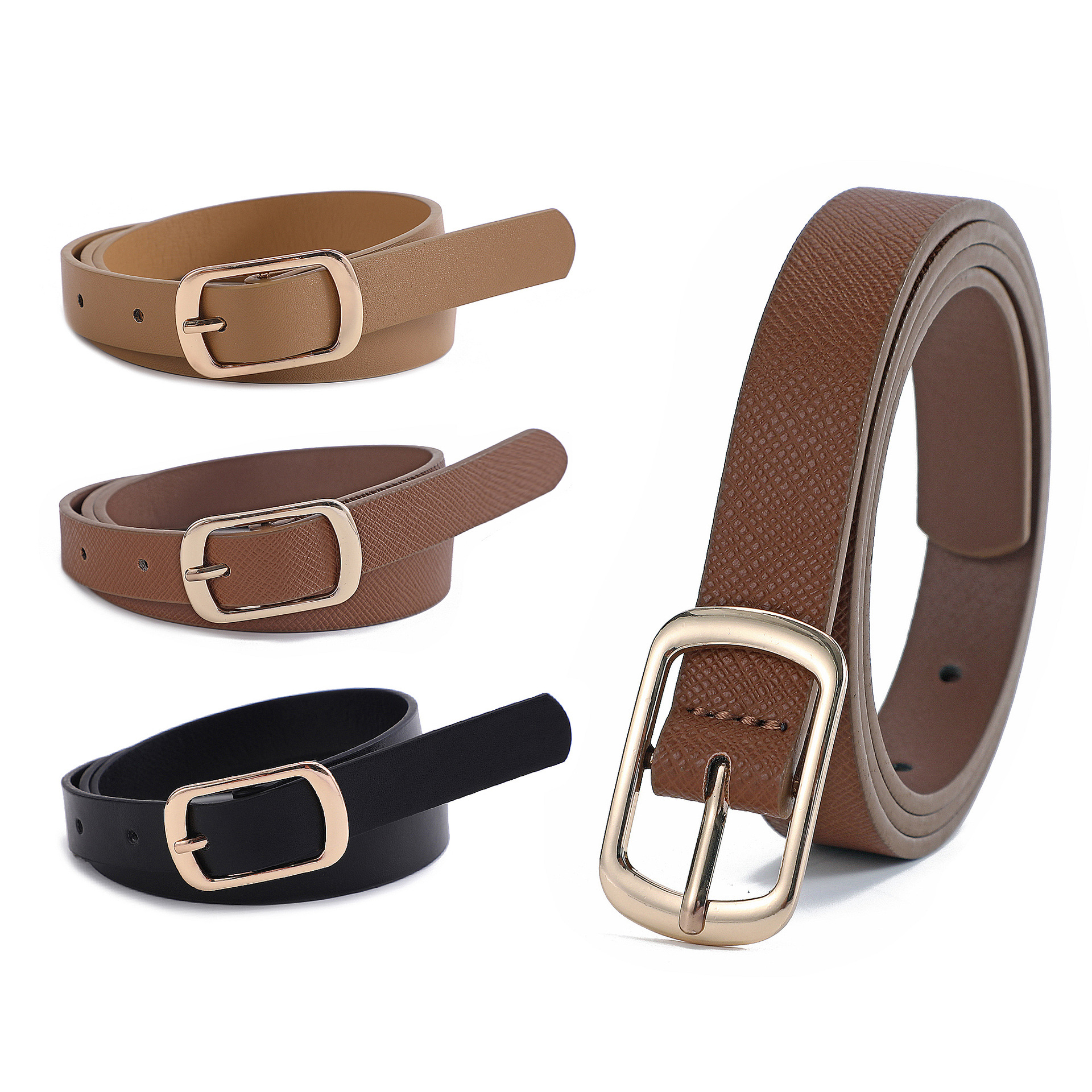 欧美新款方扣腰带女款时尚配裙子小香风金属皮带简约百搭加长腰带