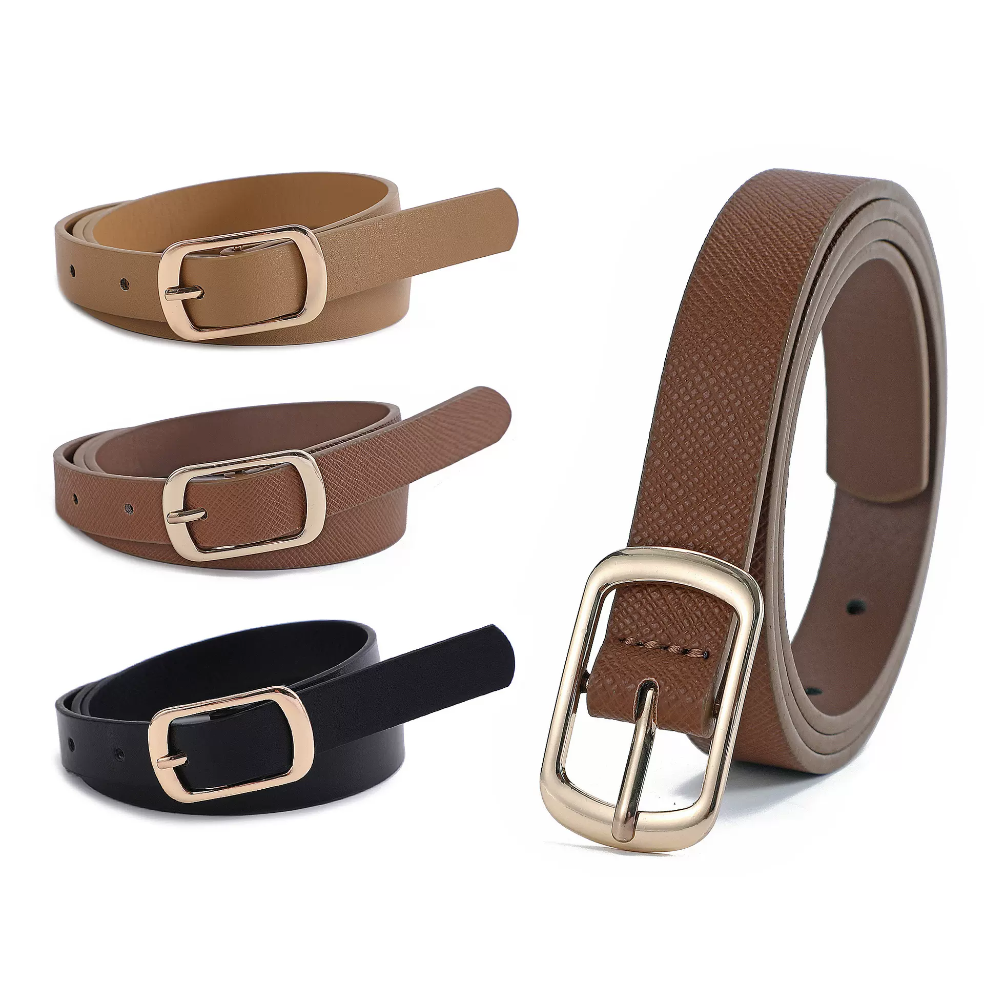 欧美新款方扣腰带女款时尚配裙子小香风金属皮带简约百搭加长腰带