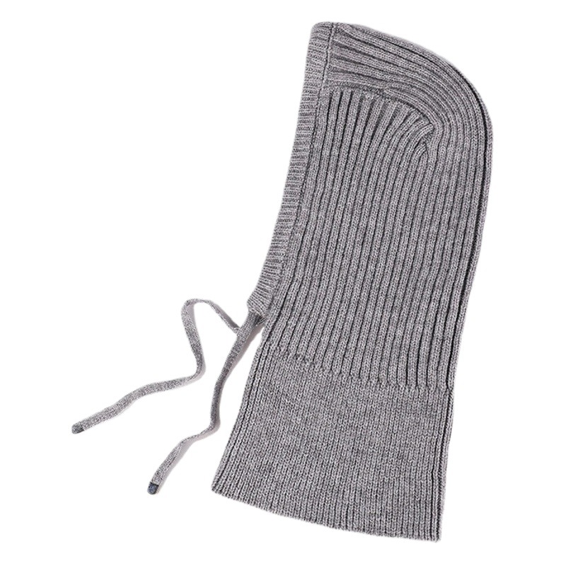 Autumn and winter new knitted scarf hat one-piece drawstring multifunctional warm knitted one-piece hat solid color neck protection collar