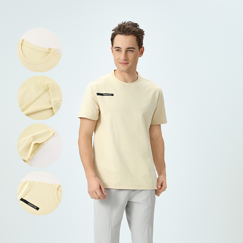 Summer Ice Silk Breathable Short-sleeved T-shirt Cool Crewneck Solid Color Sports Running Men's Quick-drying Moisture-wicking Top