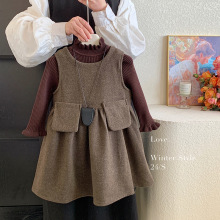 女童毛呢套装连衣裙冬装2025春款儿童气质复古加厚背心裙子两件套
