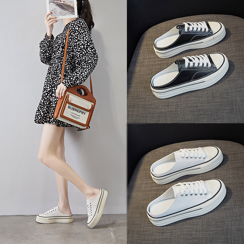 2022 New Half Slippers Women's Summer Casual Easiest for Match Thick Sole Popular Outerwear Baotou White Shoes Women's Lightweight 2022 New Half Slippers Women's Summer Casual Easiest for Match Thick Sole Popular Outerwear Baotou White Shoes Women's Lightweight