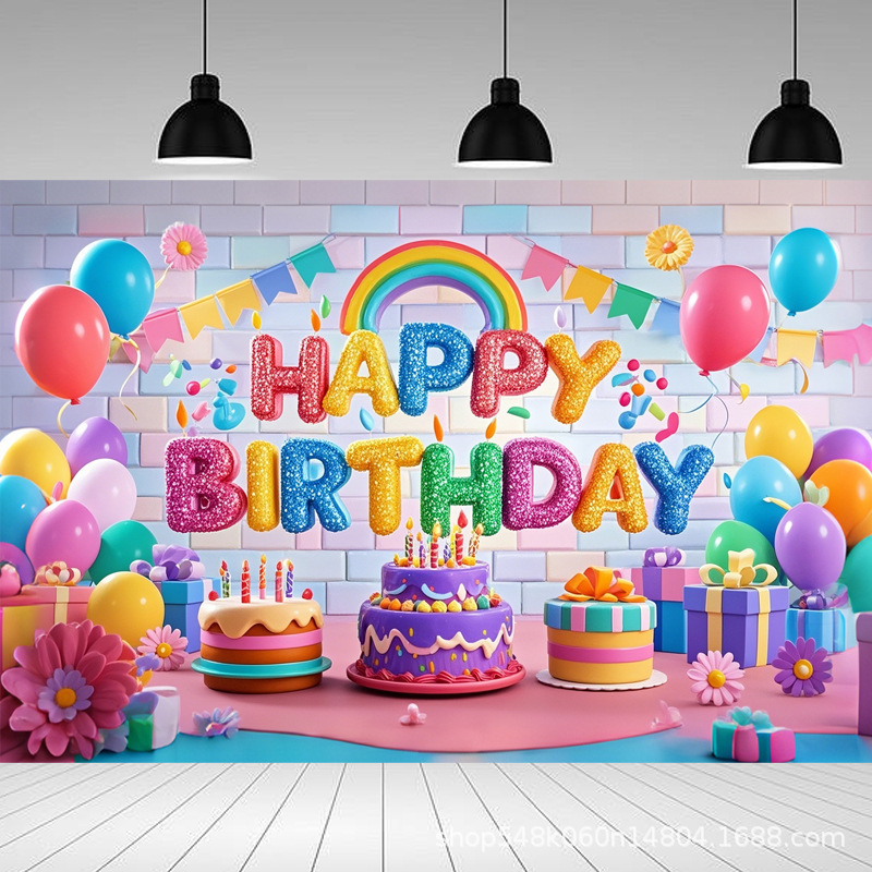 Amazonクロスボーダーお祝い誕生日ケーキ背景布バナー子供パーティー写真バナー装飾シーン|undefined