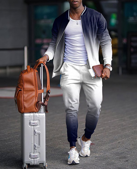 Versión coreana de la chaqueta con cremallera de estilo Pi Shuai Hong Kong de diseño de dos piezas degradado estilo popular pantalones WL9-ML1