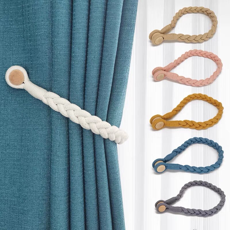 Trendy Japanese-Style Simple Curtain Rope Tiebacks with Magnetic Buckle, No-Drill Woven Cotton and Linen Tie Decorations