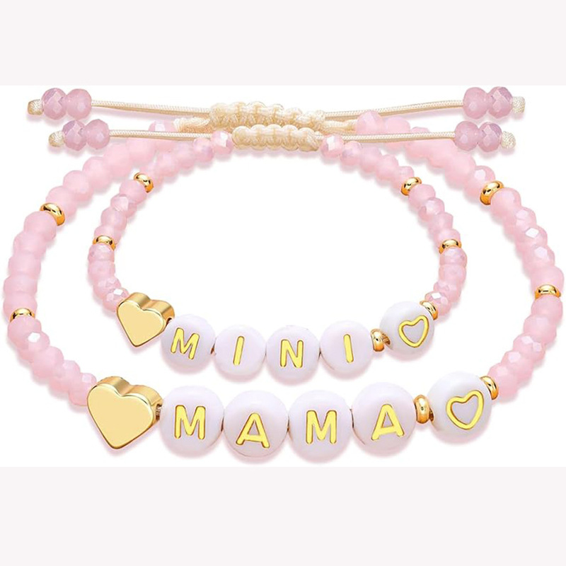 Mammy and Me Crystal Bracelet Back-To-School Season Family Bracelet Kidsren's Letter Colorful Pearl Beaded Bracelet
