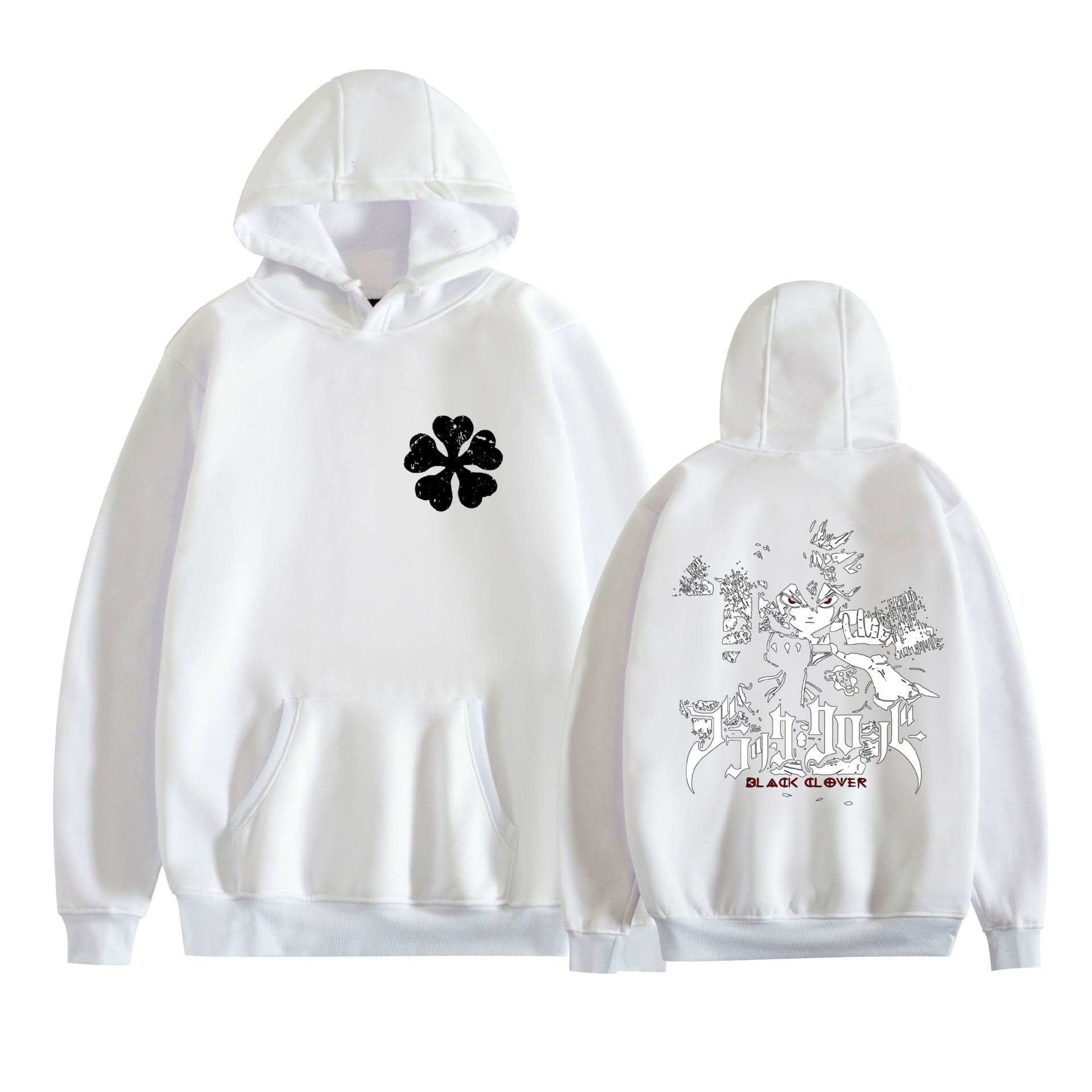 Trébol de cuatro hojas negro nuevo transfronterizo Black Clover animación periféricos hombres y mujeres suéter con capucha suelto casual