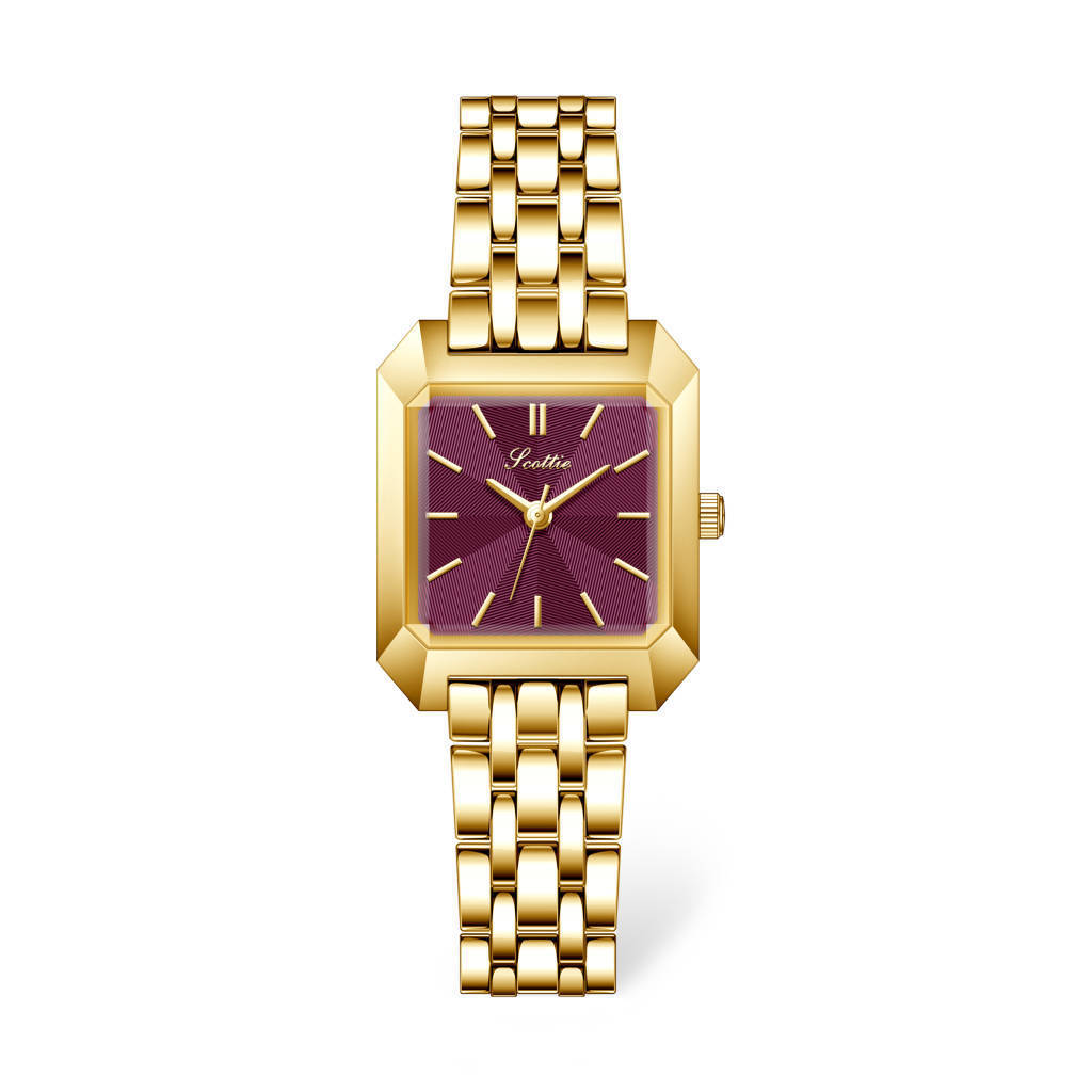 Montre Scottie Square Steel 9153 pour femme, bracelet en cuir couleur fruit du dragon, diffusion en direct_voghion.com