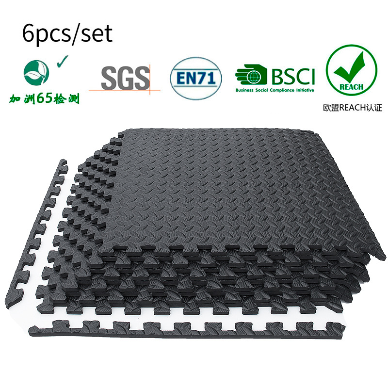 Foreign Trade Amazon Supply Black Leaf Pattern 60*60 Eva Foam Gym Floor Mat Shock-Absorbing Thickened 6-Piece Set