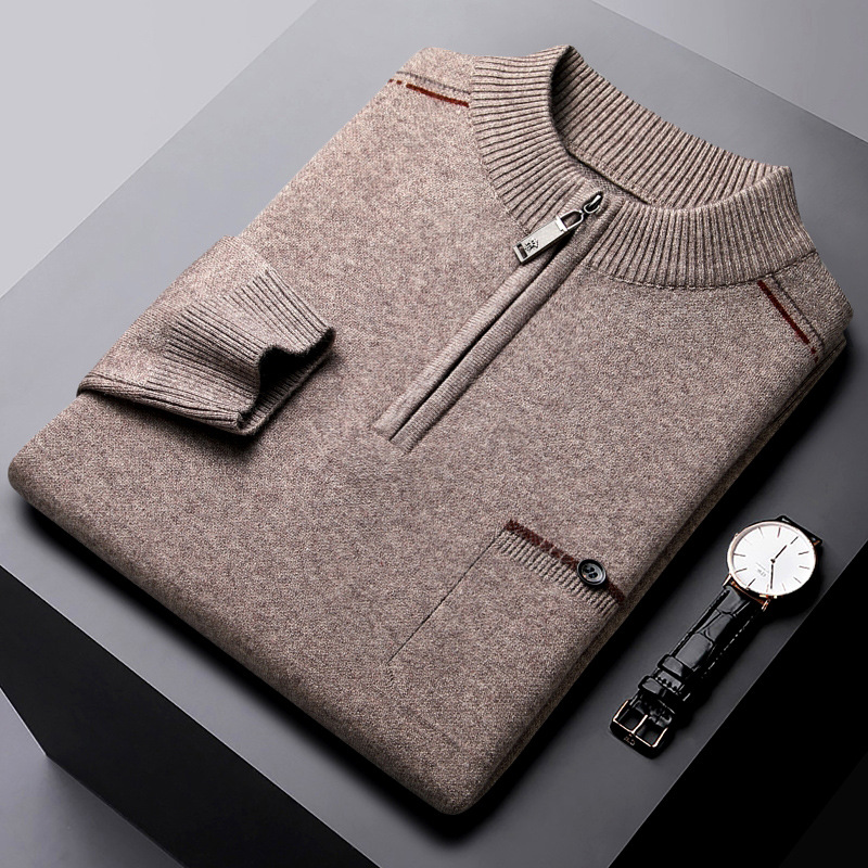 Men's casual demi-season keep warm knitted solid color sweater with…