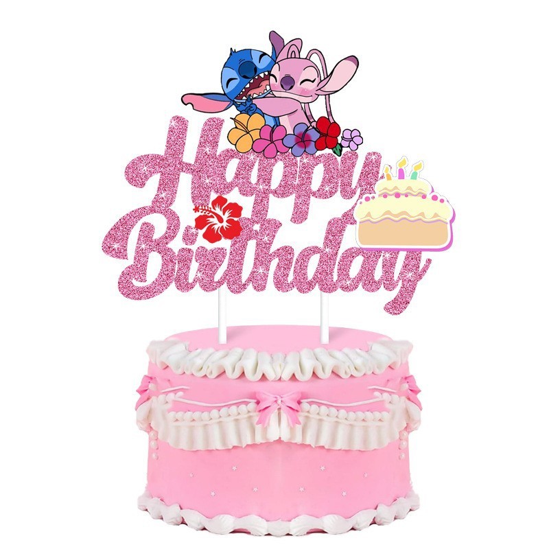 现货史迪奇蛋糕插卡索尼克闪粉HAPPY BIRTHDAY星际宝贝生日插旗插|undefined