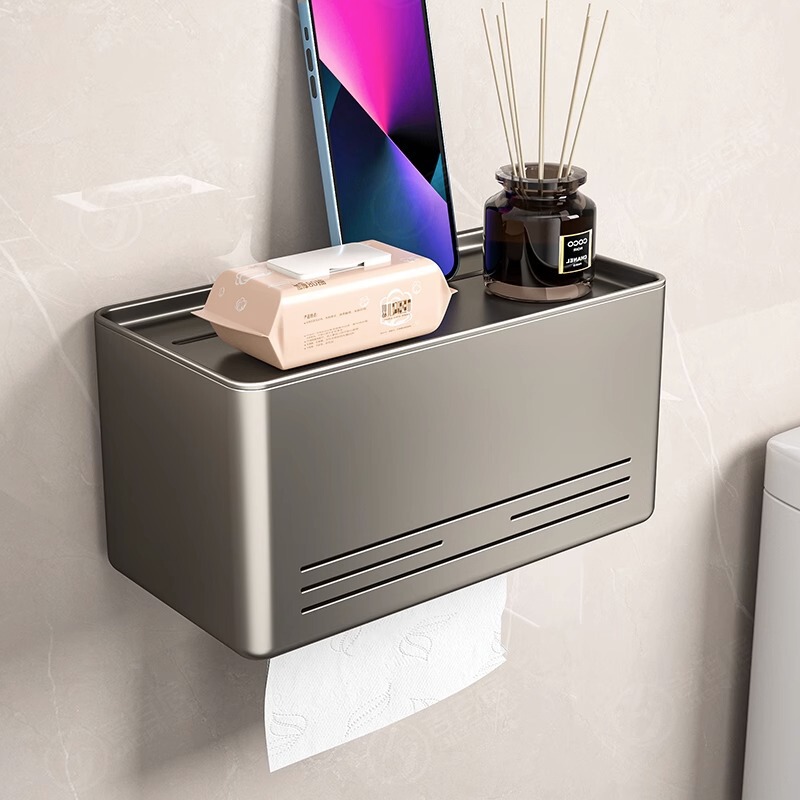 Factory supply bathroom gun ash wall-mounted tissue holder tissue box toilet multifunctional high-value storage rack