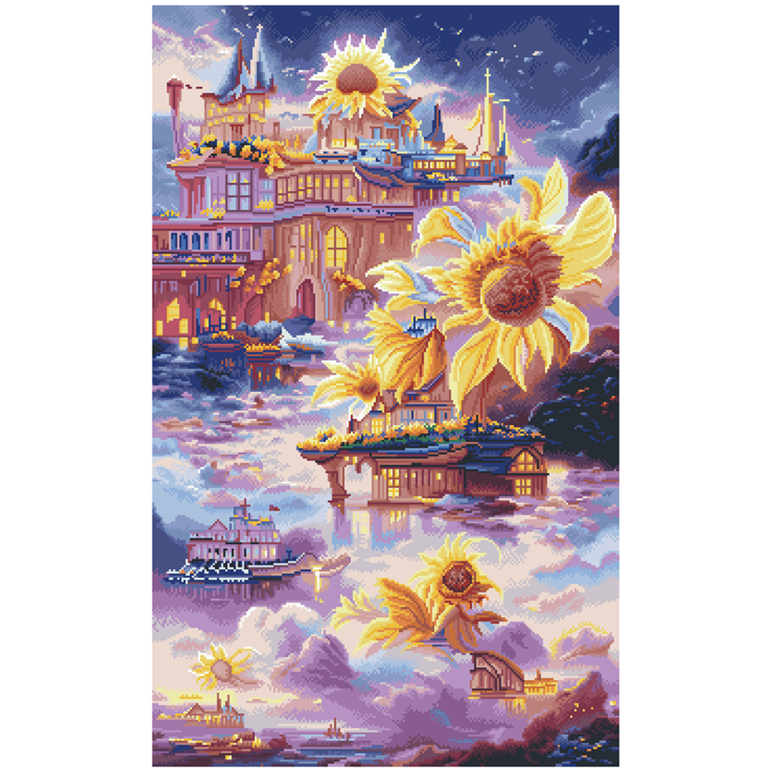 Mona Lisa real bordado cruzado diy material paquete girasol castillo paisaje romántico de ensueño 37 bordado completo