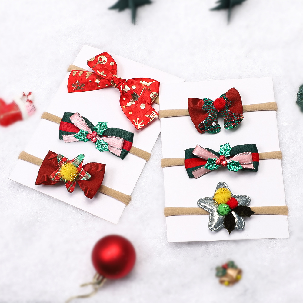 Europa e Stati Uniti nuovi accessori per capelli per bambini set di fasce per capelli fini per le vacanze di Natale per neonati fasce elastiche in nylon per neonati all'ingrosso_voghion.com