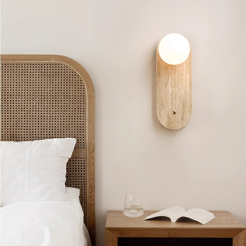 Retro viento cinturón abierto silencioso con interruptor de estilo japonés amarillo faro lámpara de pared residencial faro de cama nueva cabecera de cabecera de piedra de la cavidad de la cama estilo chino