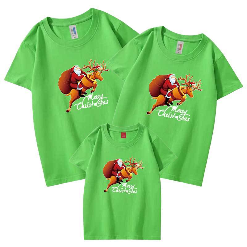 Camiseta de manga corta para padres e hijos J almacén suministro de comercio electrónico transfronterizo Navidad Año Nuevo retrato familiar entrega de una pieza Santa Claus
