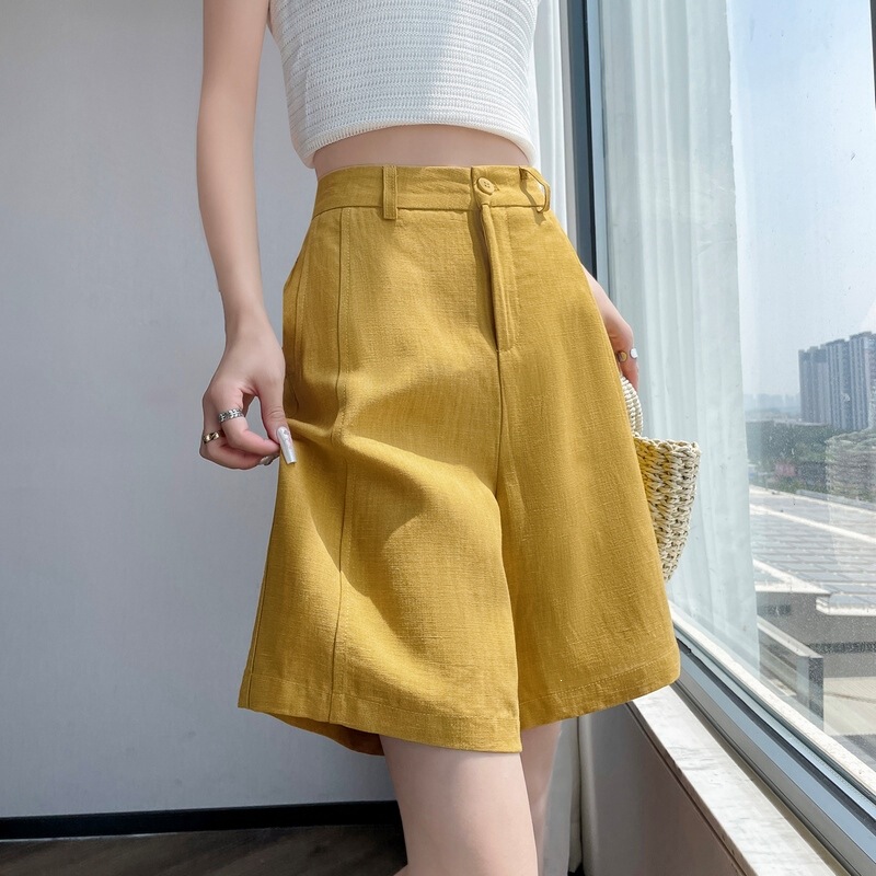 Real Shot of 2026 Summer New Style Tencel Linen Five-Point Pants, Wide-Leg Pants, A-Line Shorts, Thin Cotton-Linen Pants for Women