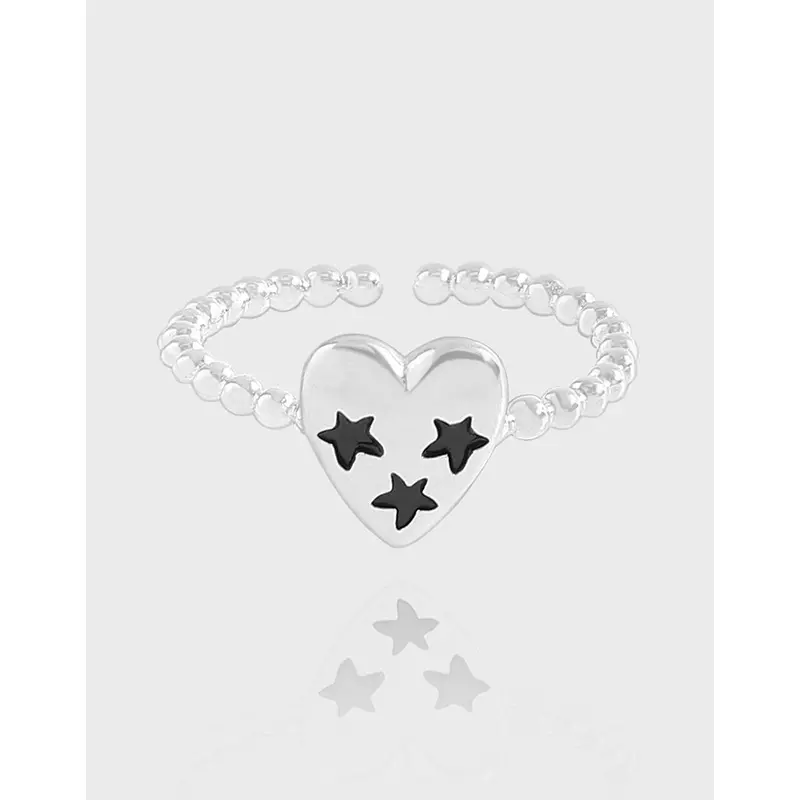 1250韩版INS小众轻奢设计感百搭涂鸦星星爱心戒指纯银S925女指环